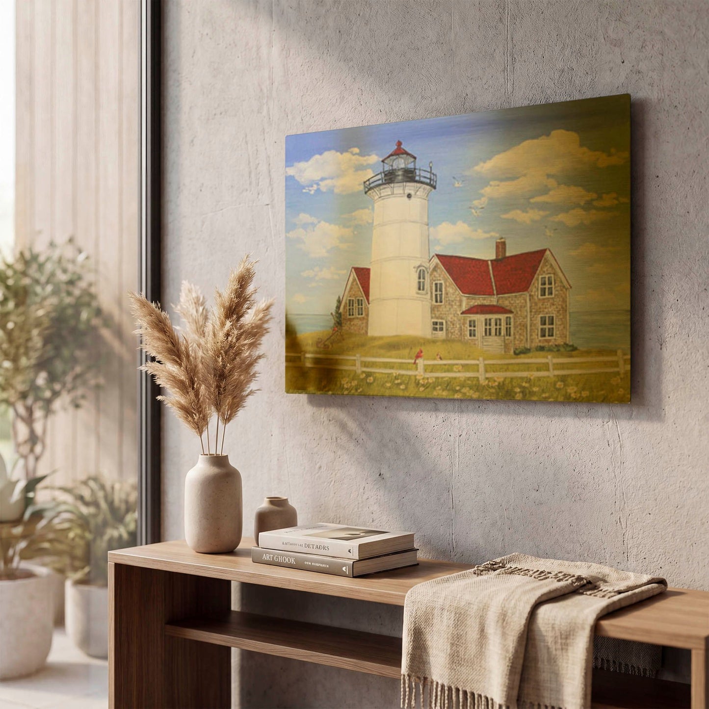 'Summer Lighthouse 1' By Jean Plout Gold Metal Wall Art