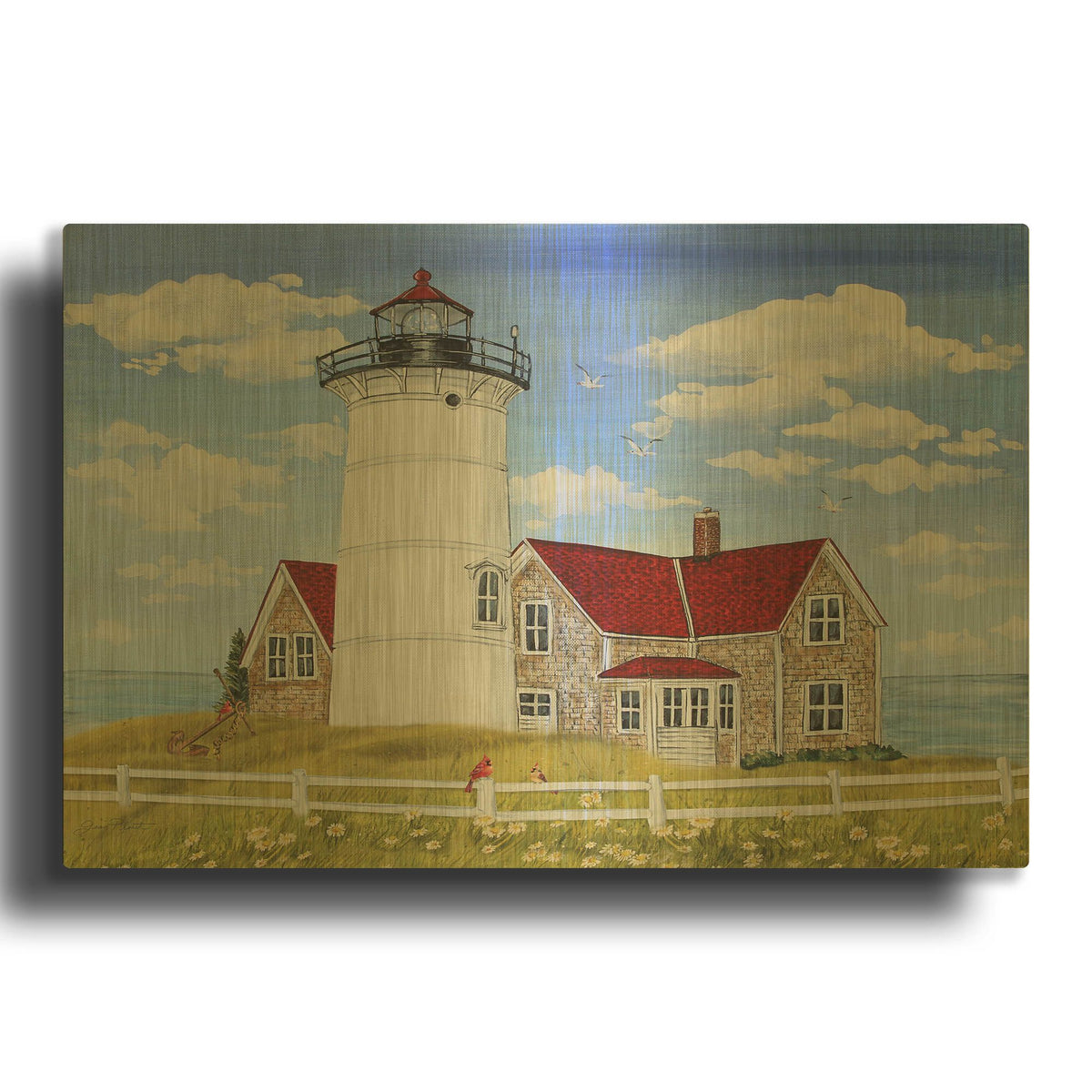 'Summer Lighthouse 1' By Jean Plout Gold Metal Wall Art