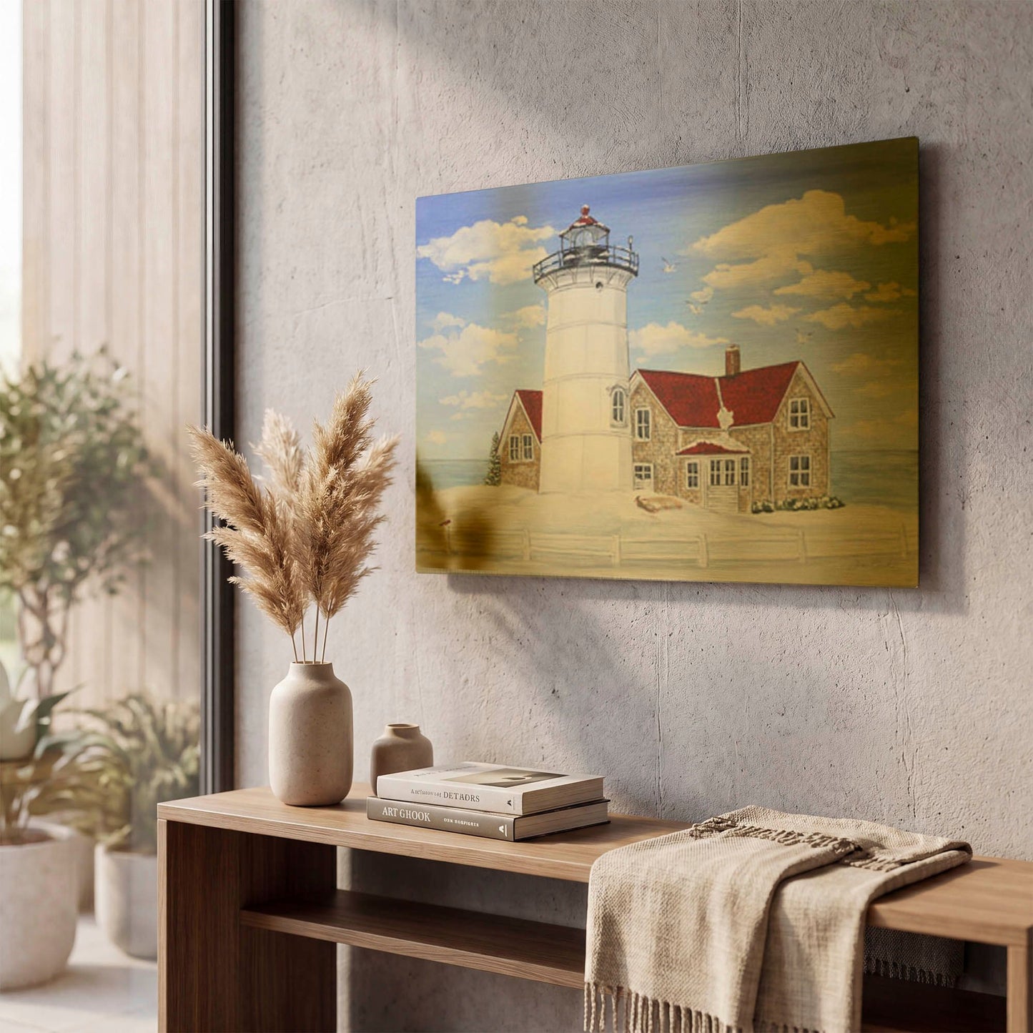 'Winter Lighthouse 1' By Jean Plout Gold Metal Wall Art