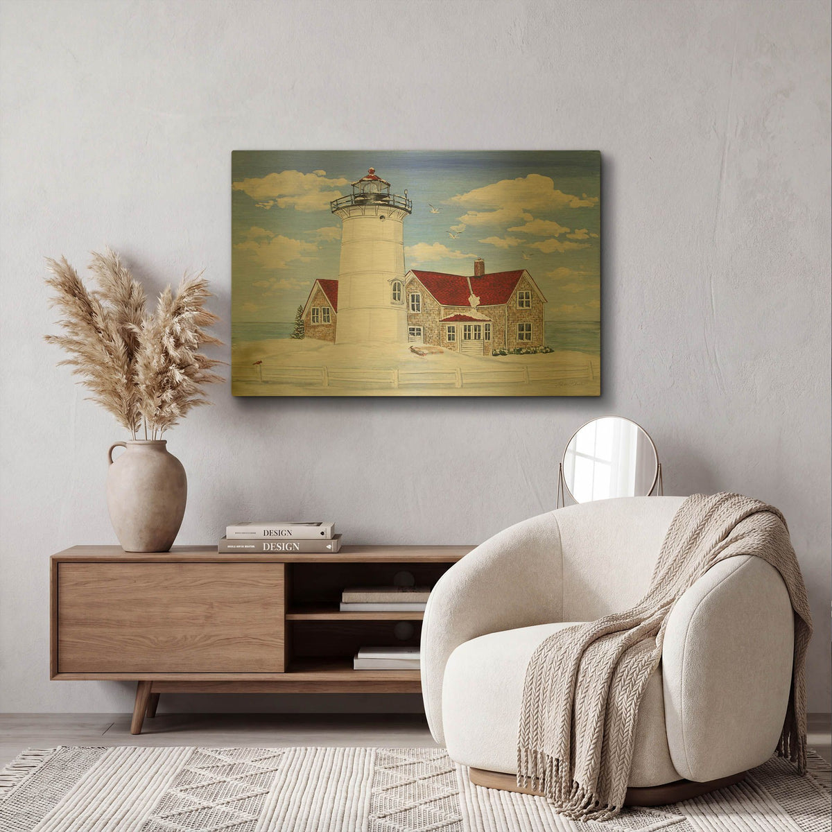 'Winter Lighthouse 1' By Jean Plout Gold Metal Wall Art