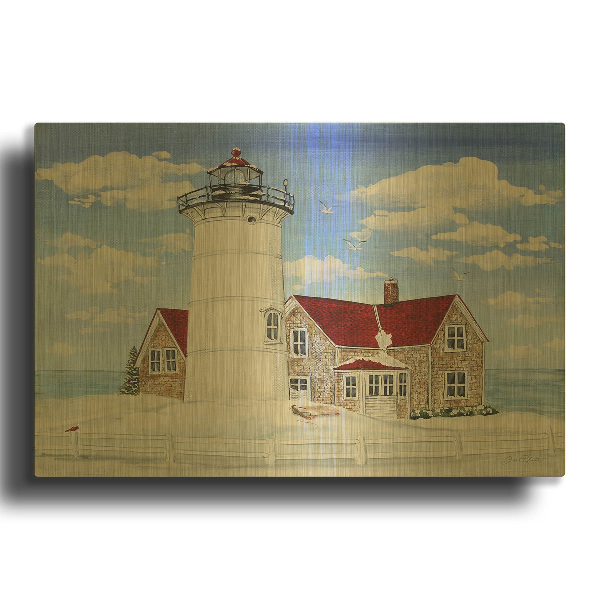 'Winter Lighthouse 1' By Jean Plout Gold Metal Wall Art