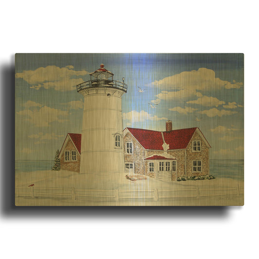 'Winter Lighthouse 1' By Jean Plout Gold Metal Wall Art