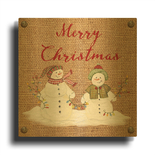 'Christmas On Burlap 8' By Jean Plout Gold Metal Wall Art