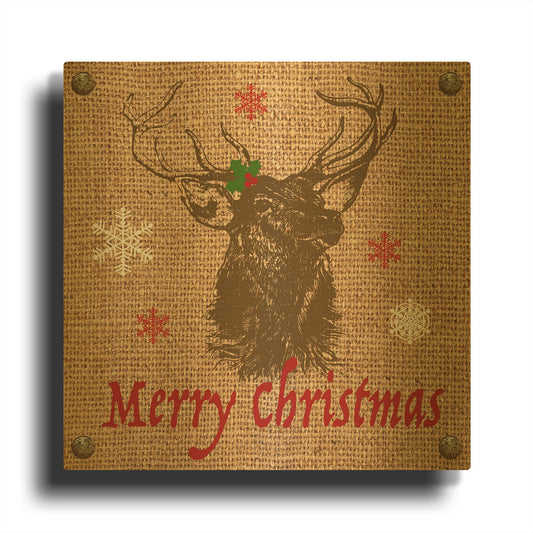 'Christmas On Burlap 7' By Jean Plout Gold Metal Wall Art