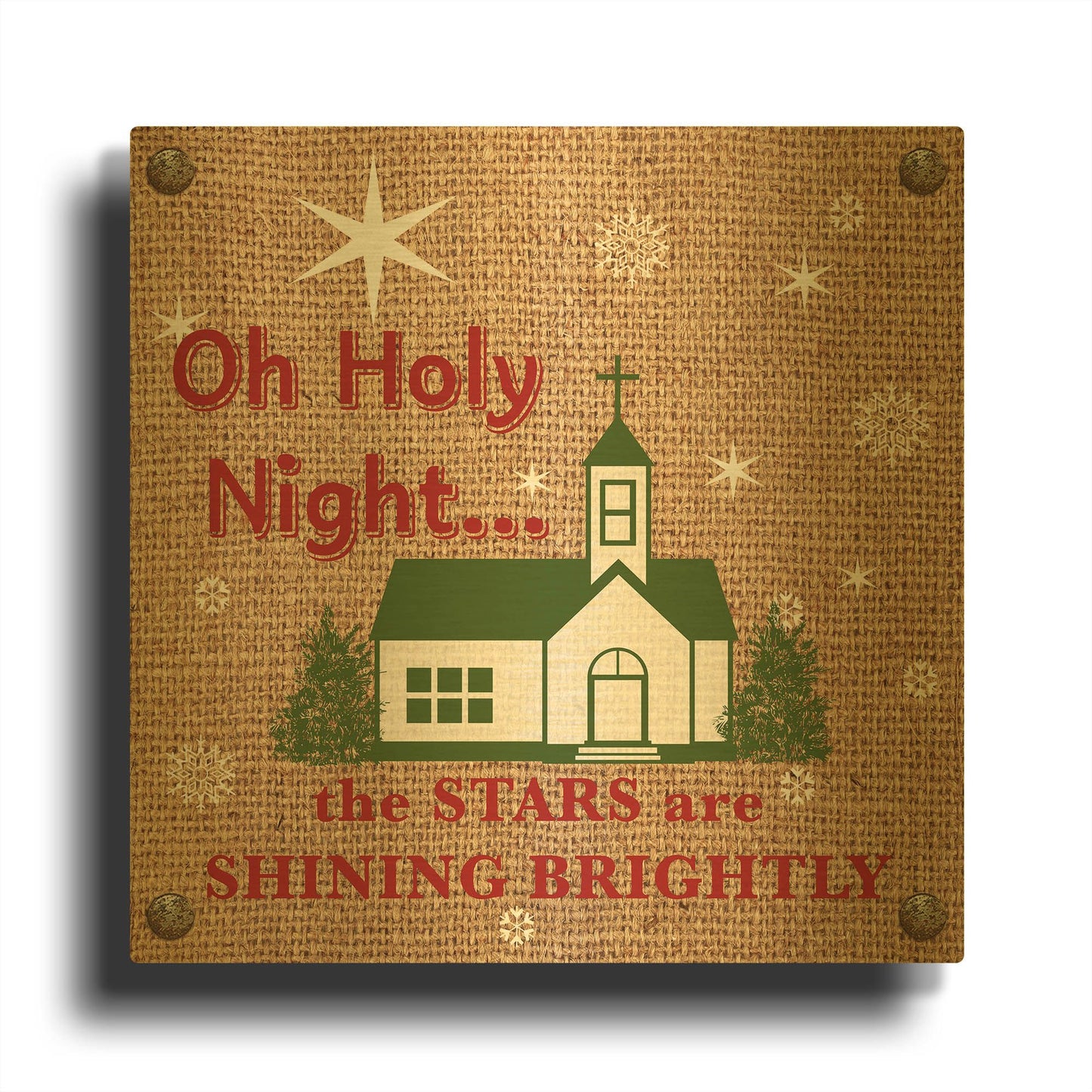 'Christmas On Burlap 5' By Jean Plout Gold Metal Wall Art