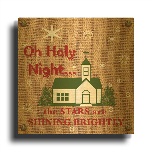'Christmas On Burlap 5' By Jean Plout Gold Metal Wall Art