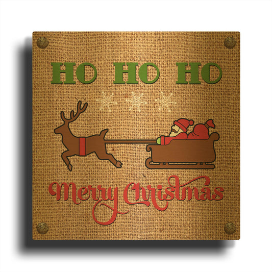 'Christmas On Burlap 4' By Jean Plout Gold Metal Wall Art