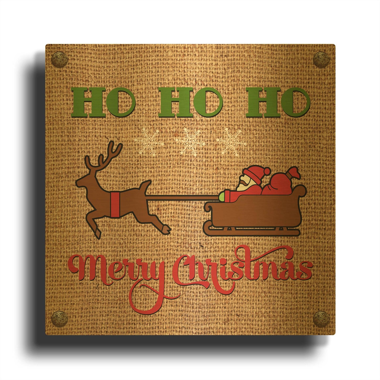 'Christmas On Burlap 4' By Jean Plout Gold Metal Wall Art