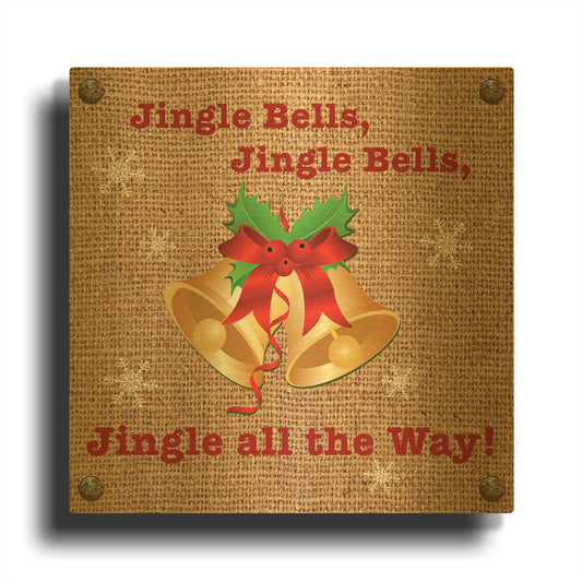 'Christmas On Burlap 3' By Jean Plout Gold Metal Wall Art