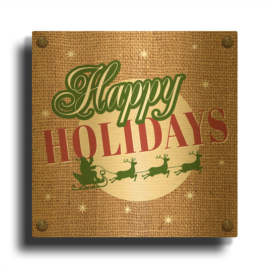 'Christmas On Burlap 1' By Jean Plout Gold Metal Wall Art