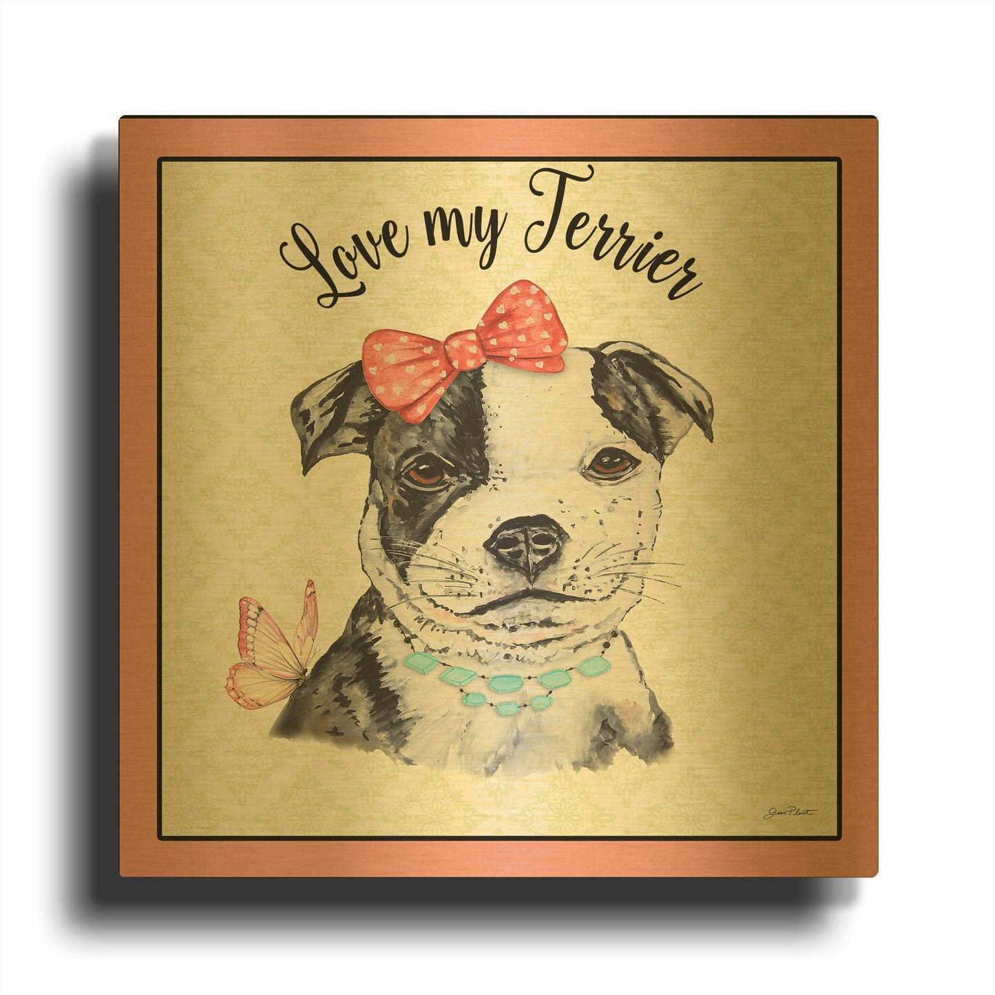 'Staffordshire Terrier' By Jean Plout Gold Metal Wall Art