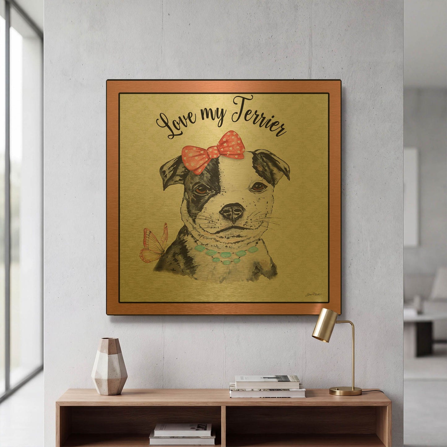 'Staffordshire Terrier' By Jean Plout Gold Metal Wall Art