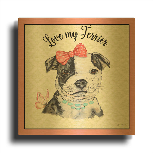 'Staffordshire Terrier' By Jean Plout Gold Metal Wall Art