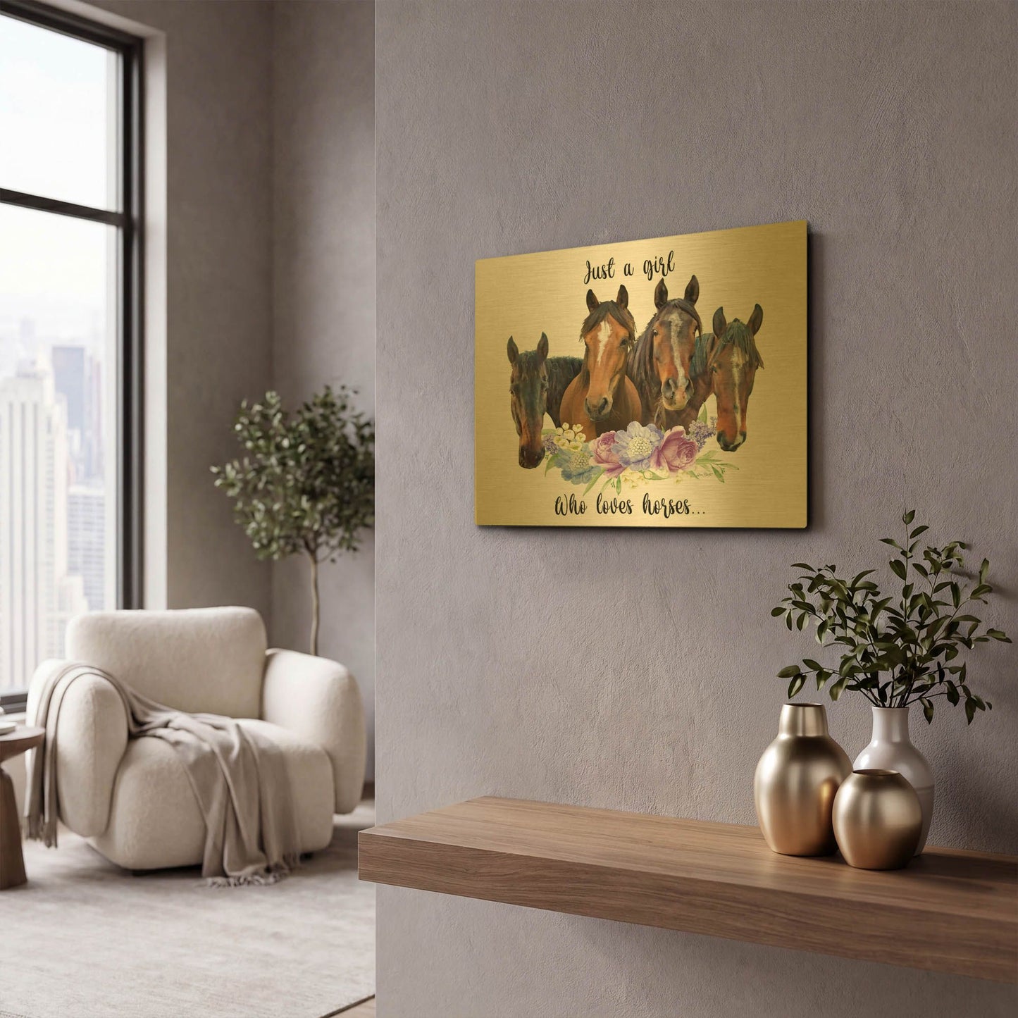'Just A Girl Who Loves Horses A' By Jean Plout Gold Metal Wall Art