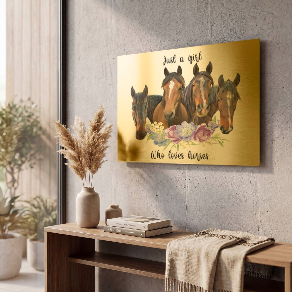 'Just A Girl Who Loves Horses A' By Jean Plout Gold Metal Wall Art
