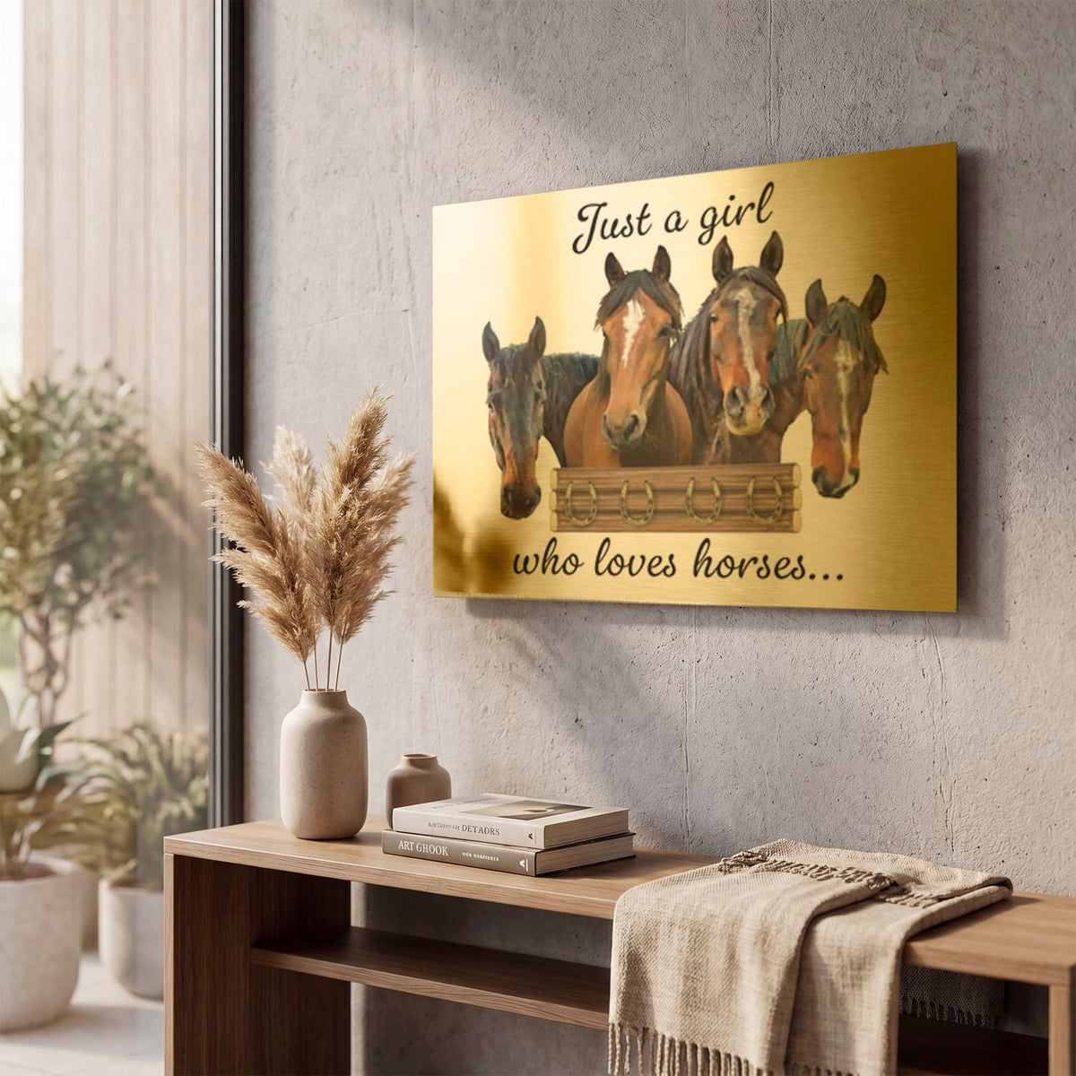 'Just A Girl Who Loves Horses B' By Jean Plout Gold Metal Wall Art