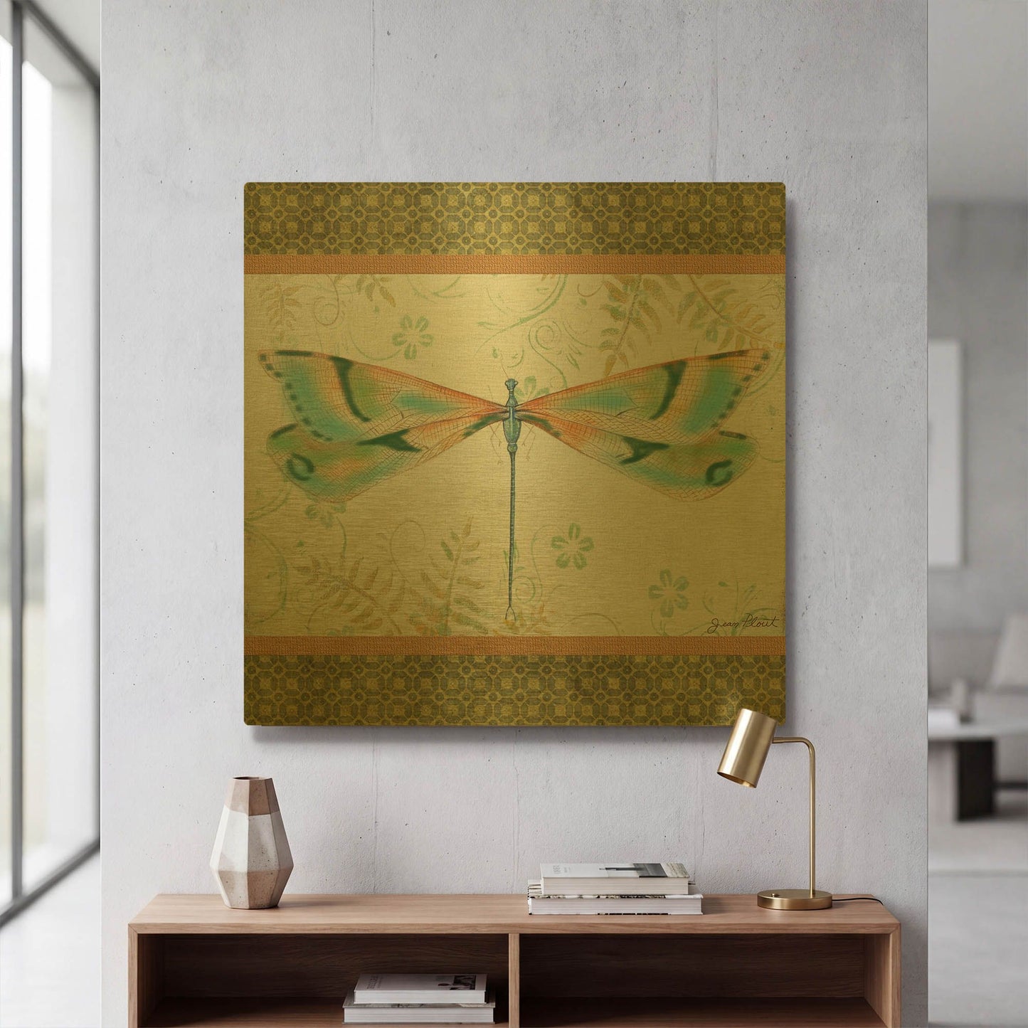 'Lebellule E' By Jean Plout Gold Metal Wall Art
