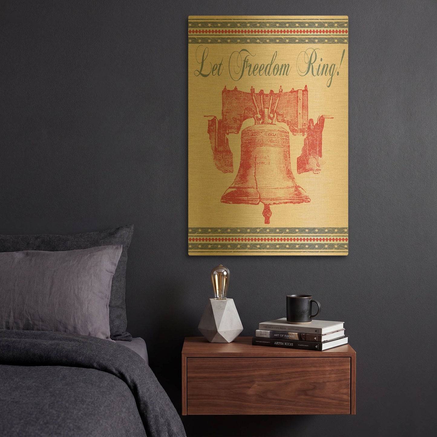 'Let Freedom Ring A White' By Jean Plout Gold Metal Wall Art