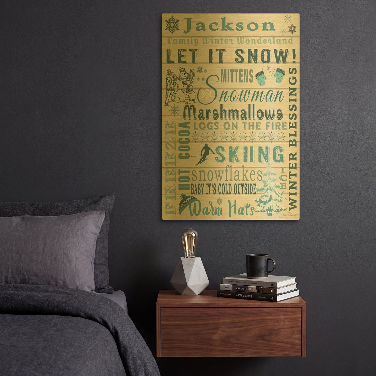 'Let It Snow Love' By Jean Plout Gold Metal Wall Art