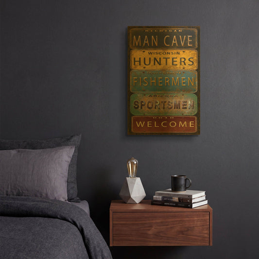 'License Plates Man Cave' By Jean Plout Gold Metal Wall Art