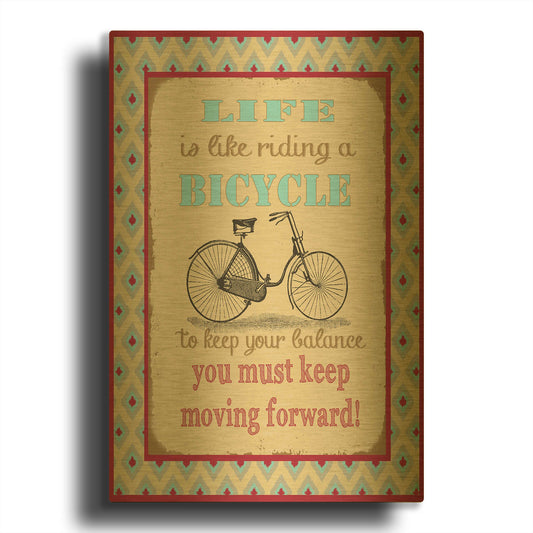 'Life Bicycle Message 1' By Jean Plout Gold Metal Wall Art