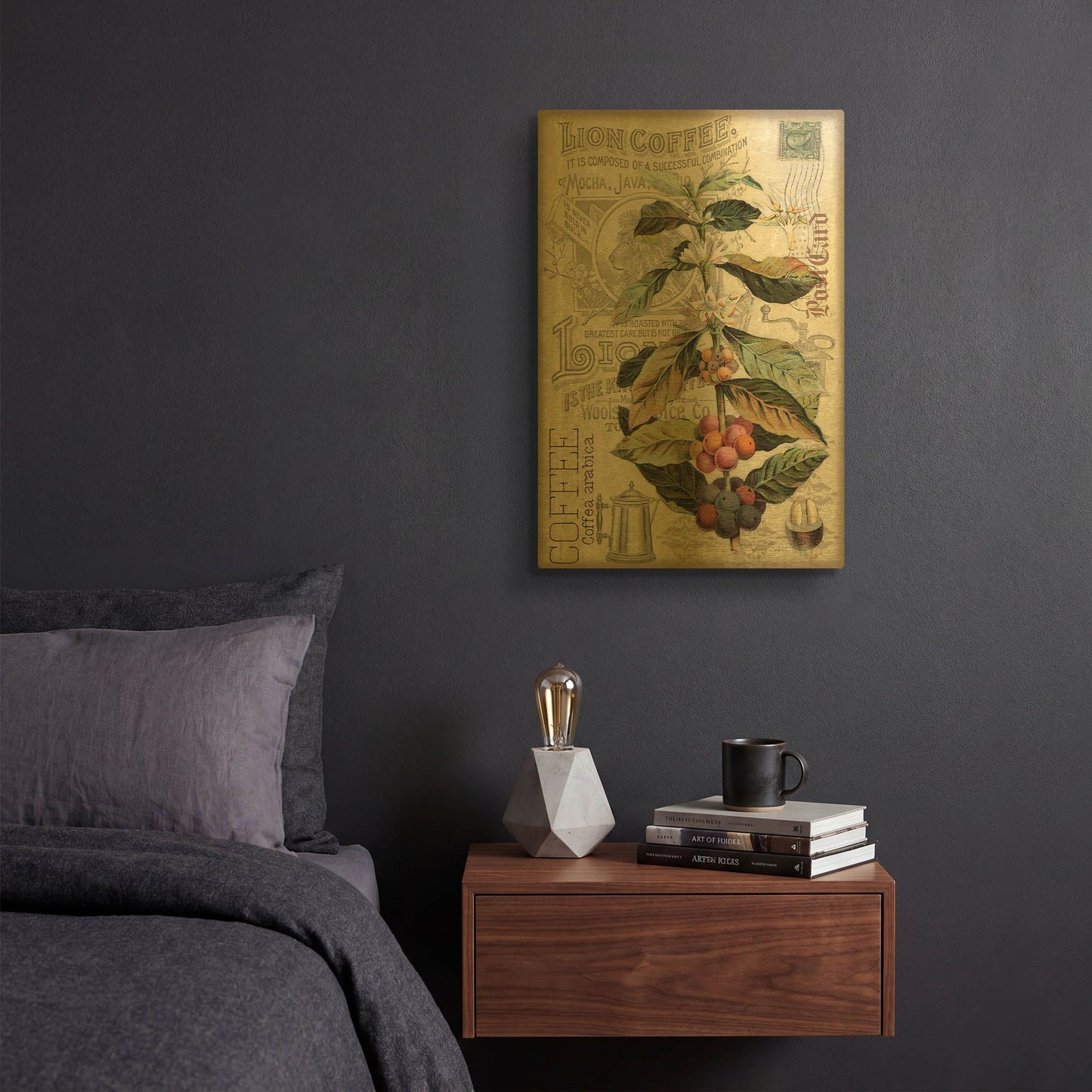 'Lion Coffee' By Jean Plout Gold Metal Wall Art
