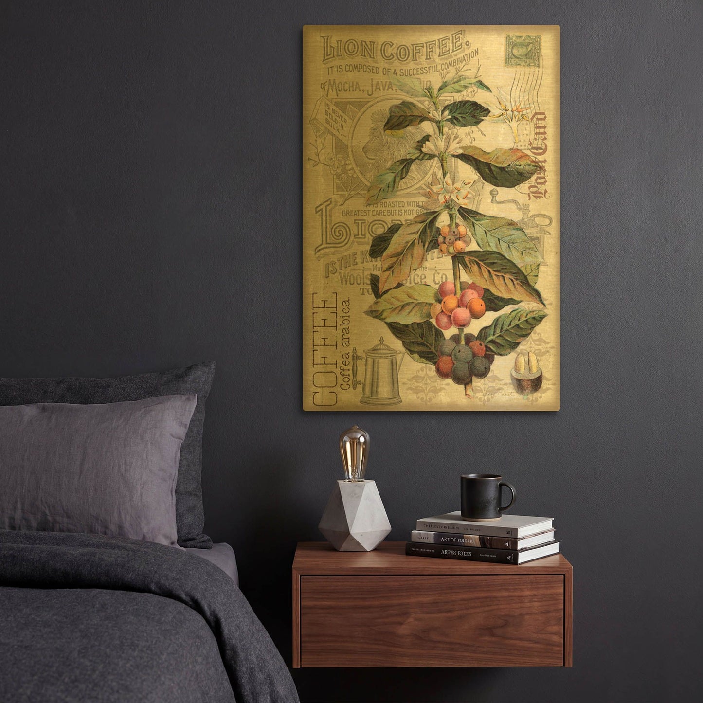 'Lion Coffee' By Jean Plout Gold Metal Wall Art