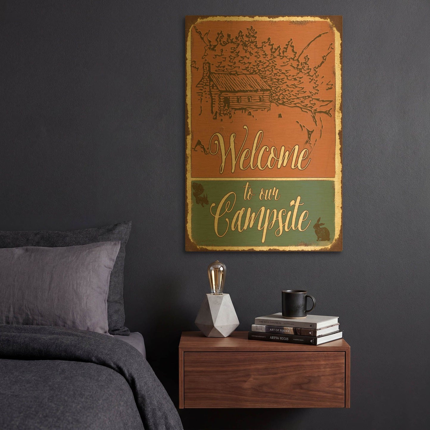 'Lodge Sign C' By Jean Plout Gold Metal Wall Art