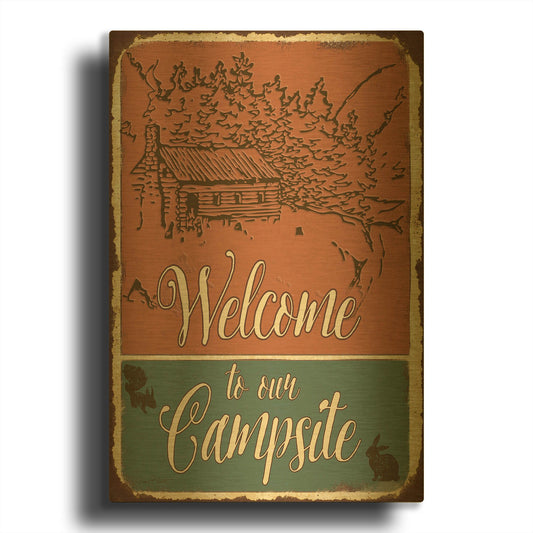 'Lodge Sign C' By Jean Plout Gold Metal Wall Art