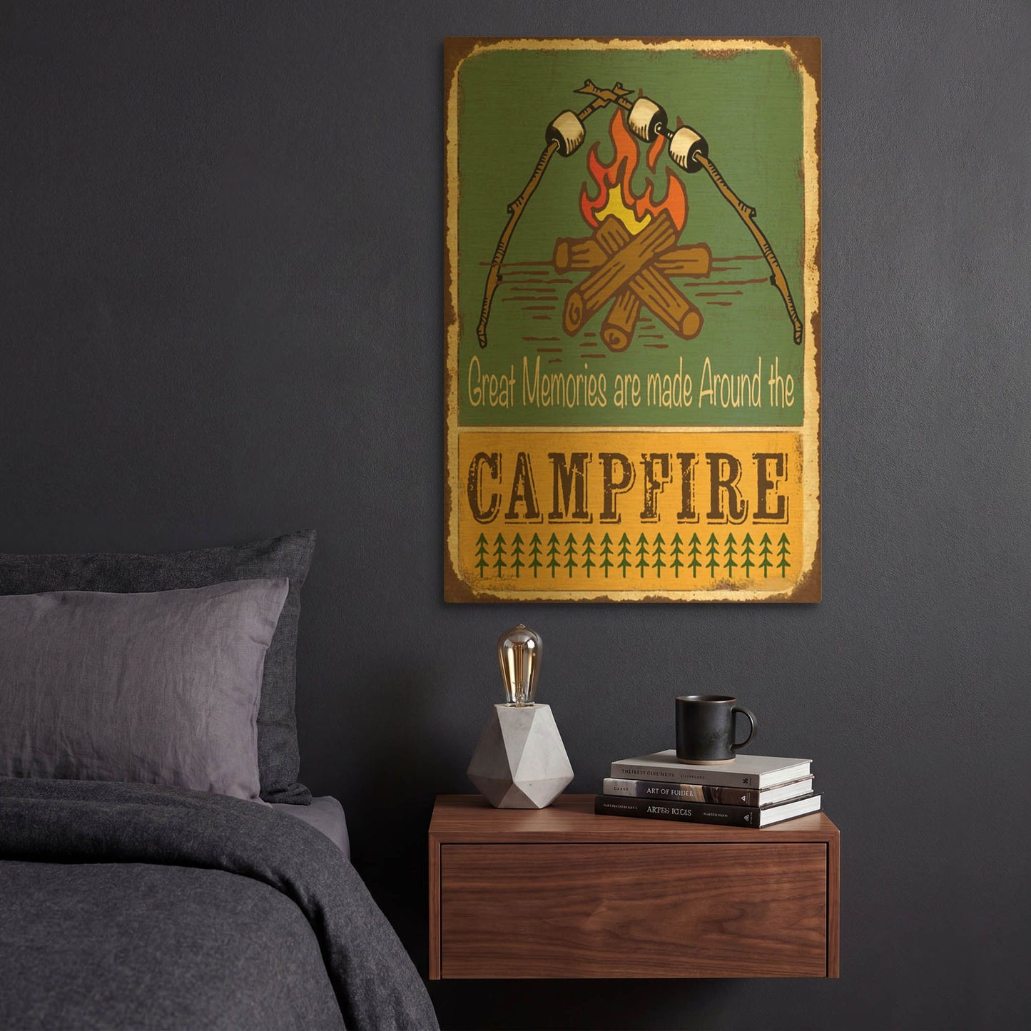 'Lodge Sign D' By Jean Plout Gold Metal Wall Art