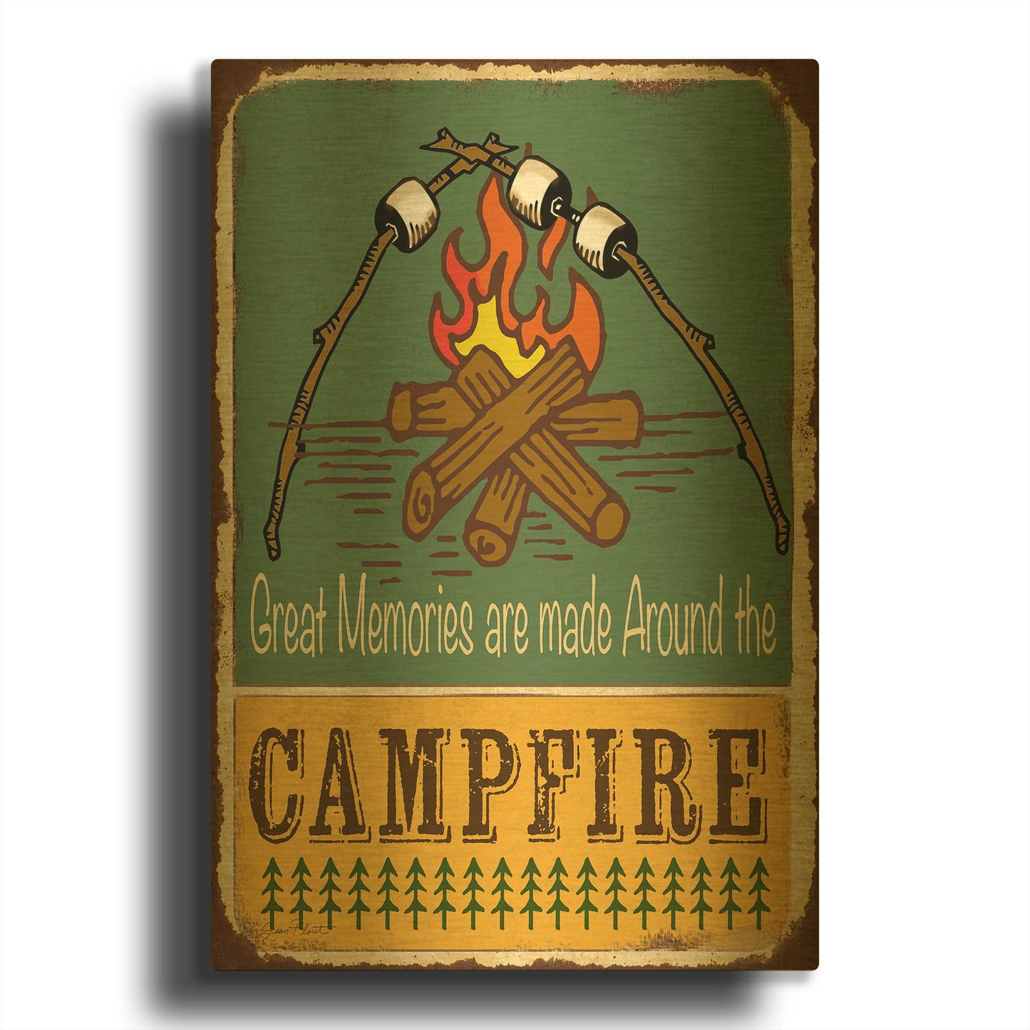 'Lodge Sign D' By Jean Plout Gold Metal Wall Art