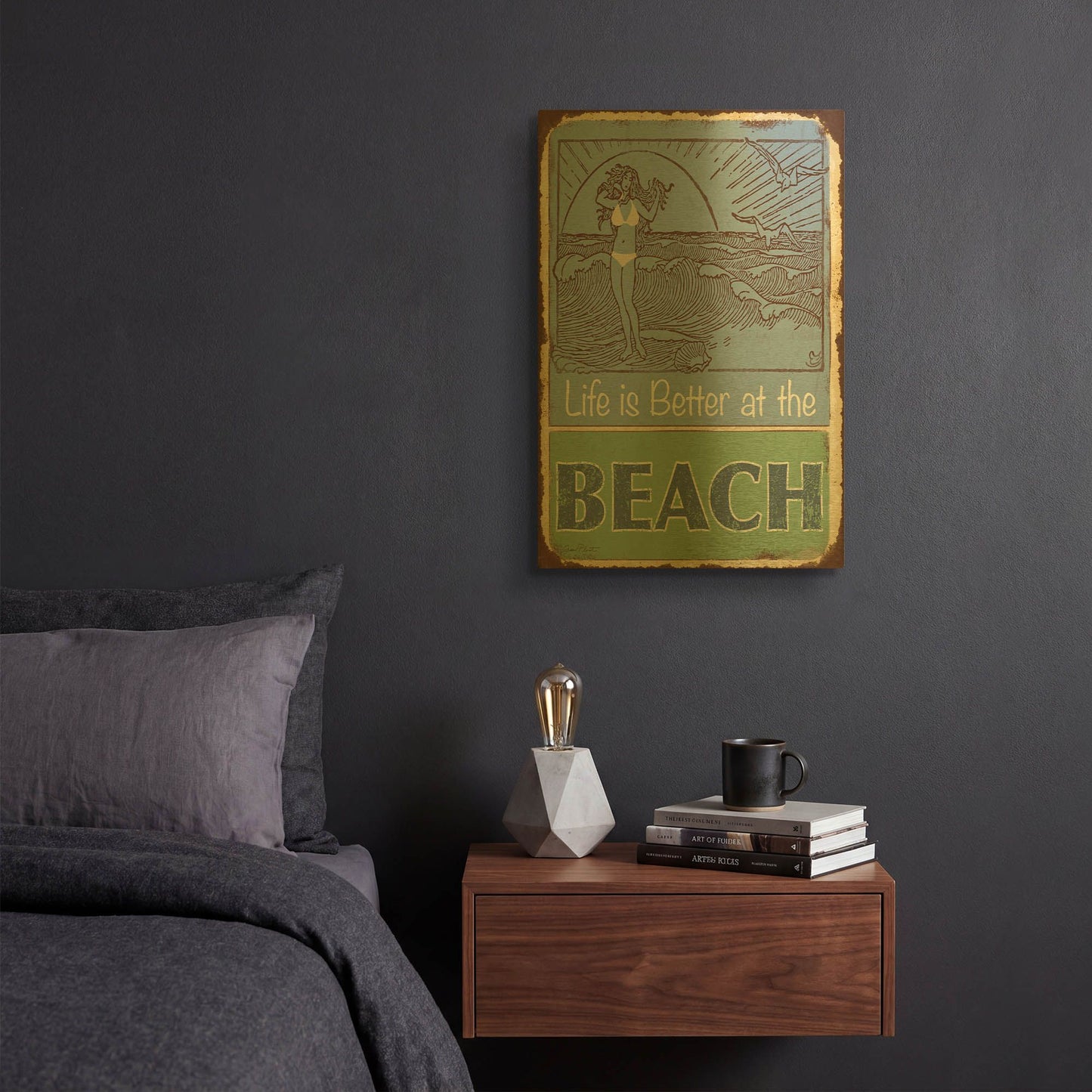 'Lodge Sign E' By Jean Plout Gold Metal Wall Art