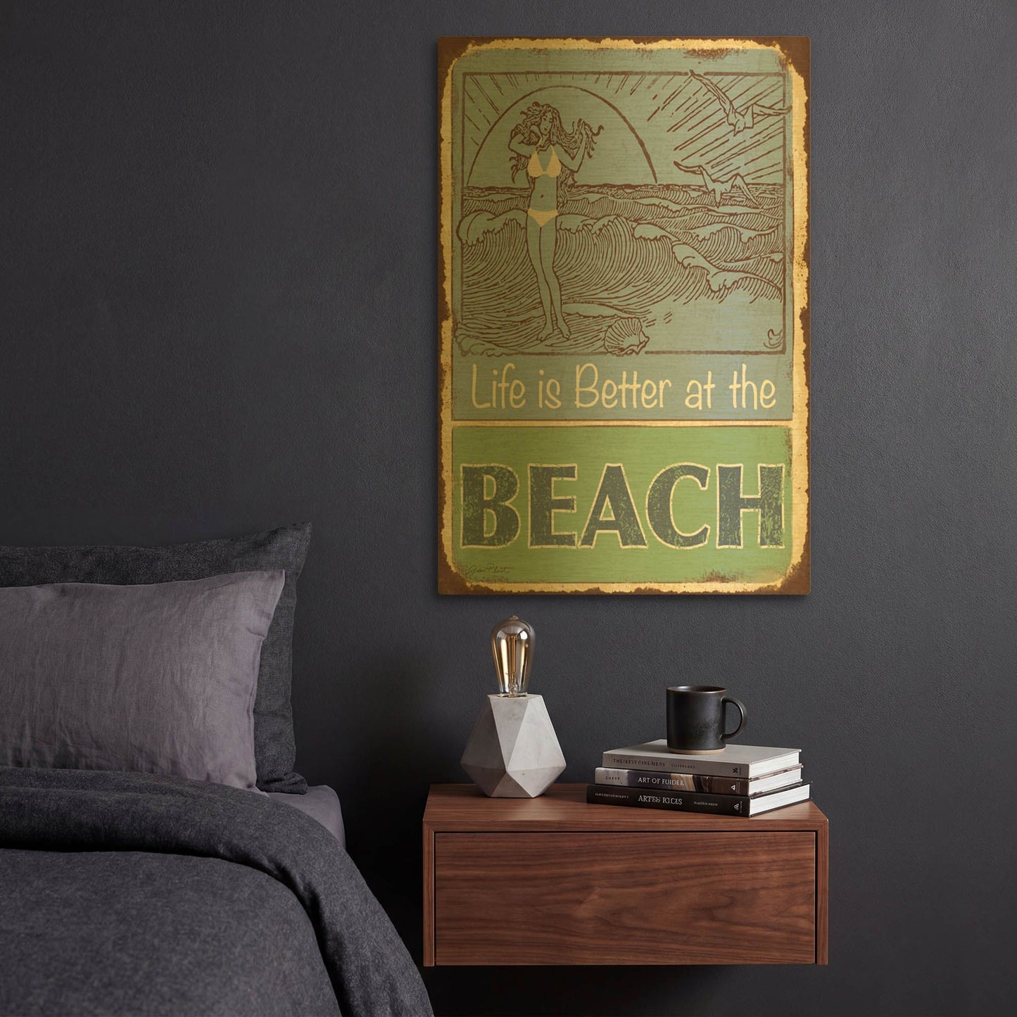 'Lodge Sign E' By Jean Plout Gold Metal Wall Art