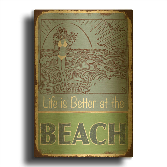 'Lodge Sign E' By Jean Plout Gold Metal Wall Art