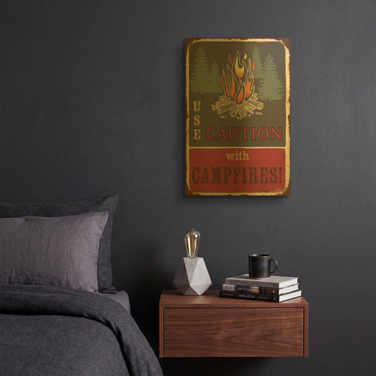 'Lodge Sign F' By Jean Plout Gold Metal Wall Art