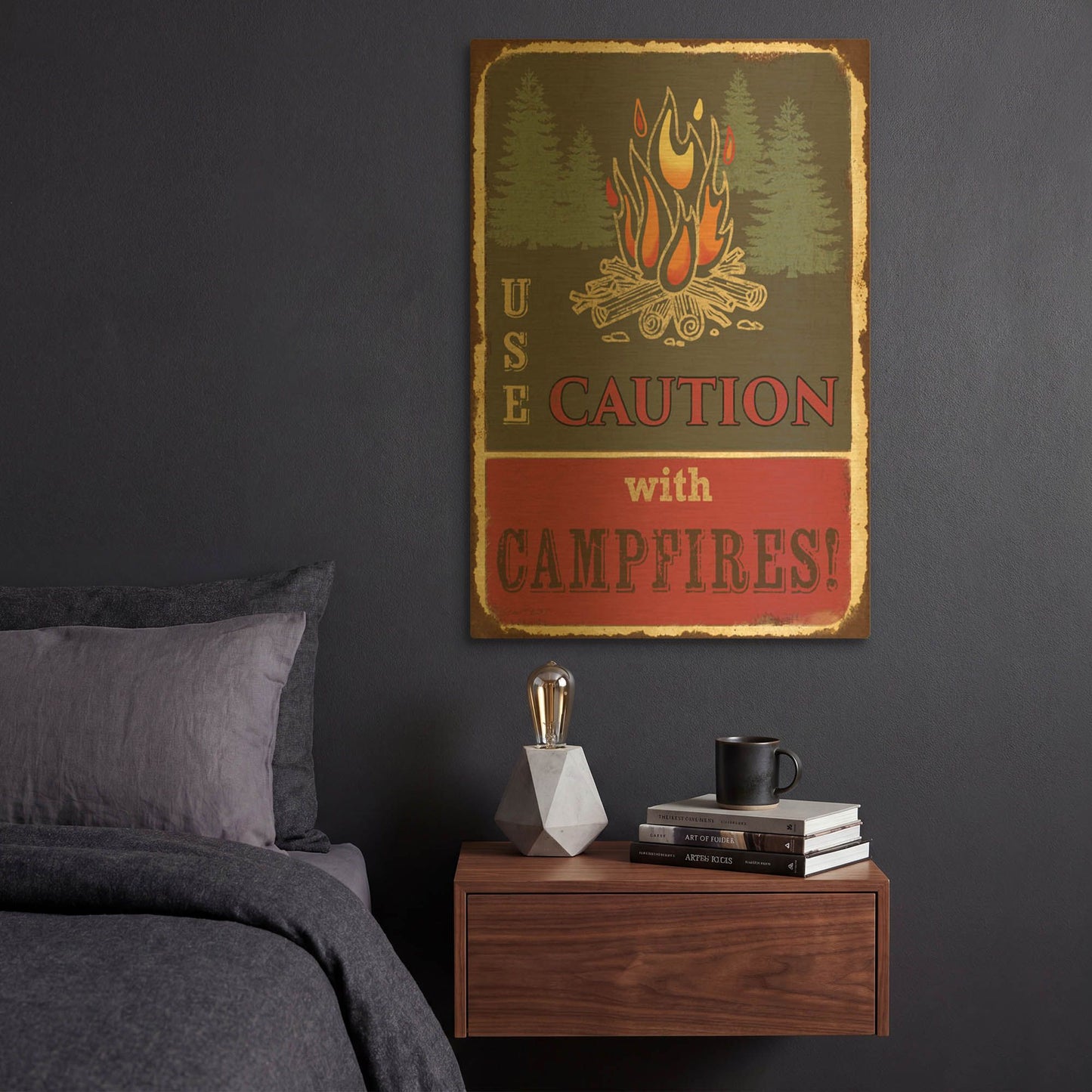 'Lodge Sign F' By Jean Plout Gold Metal Wall Art
