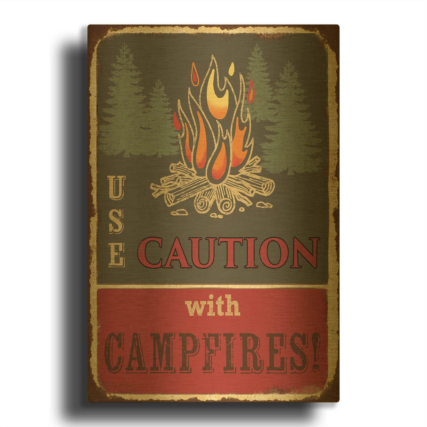 'Lodge Sign F' By Jean Plout Gold Metal Wall Art