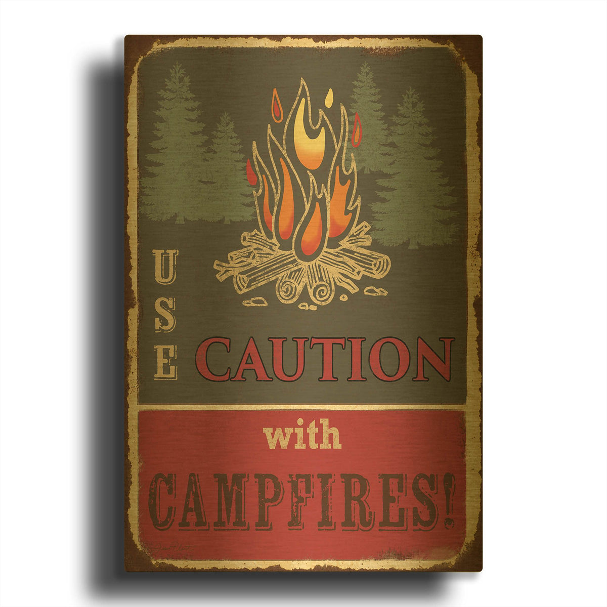 'Lodge Sign F' By Jean Plout Gold Metal Wall Art