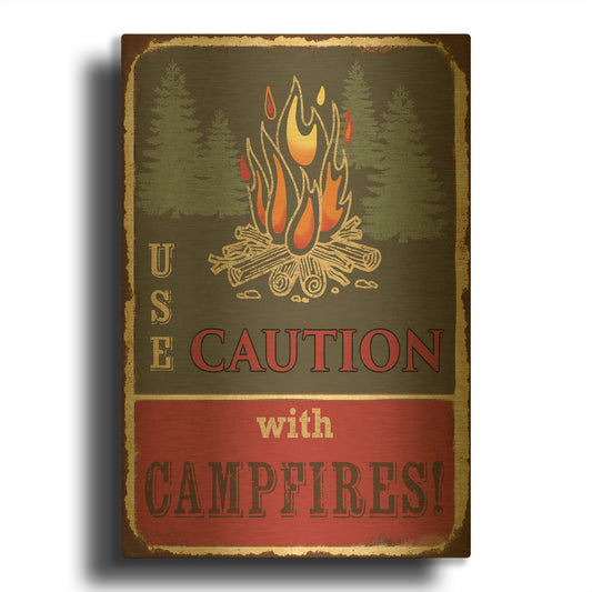 'Lodge Sign F' By Jean Plout Gold Metal Wall Art