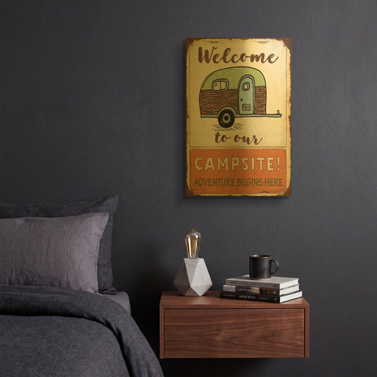 'Lodge Sign H' By Jean Plout Gold Metal Wall Art
