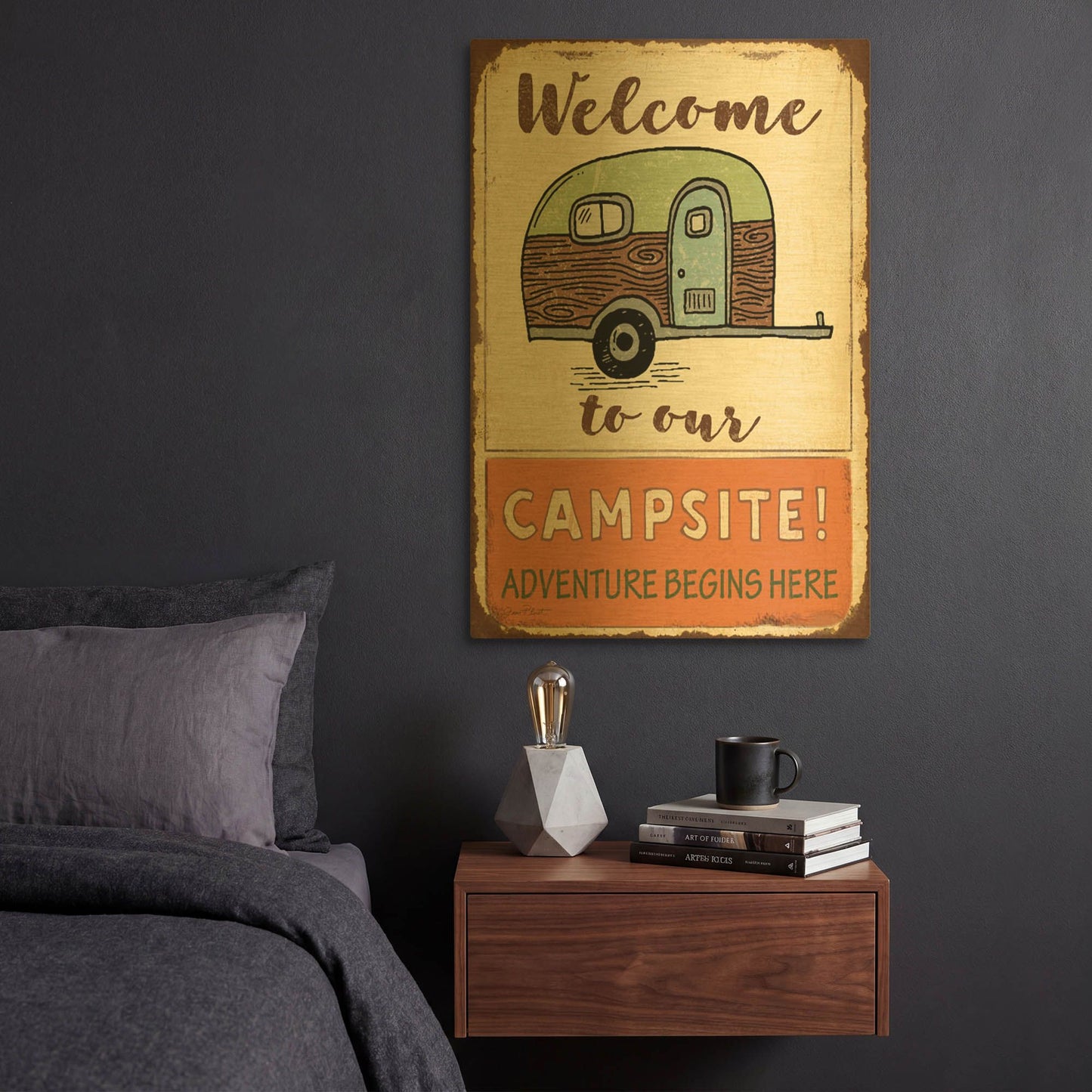 'Lodge Sign H' By Jean Plout Gold Metal Wall Art