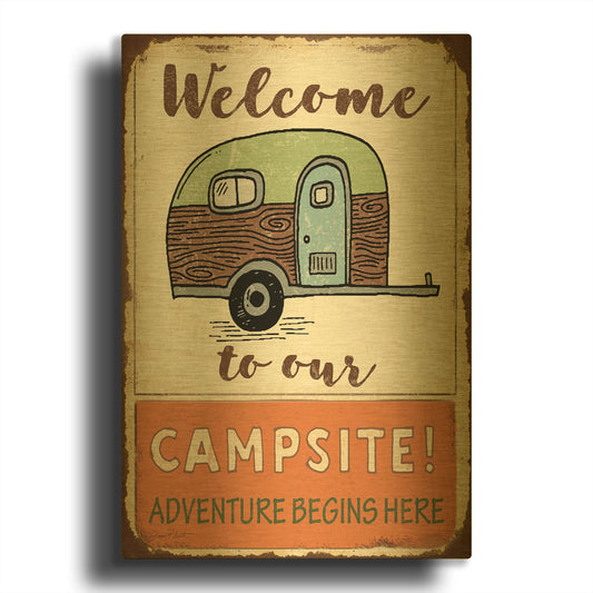 'Lodge Sign H' By Jean Plout Gold Metal Wall Art