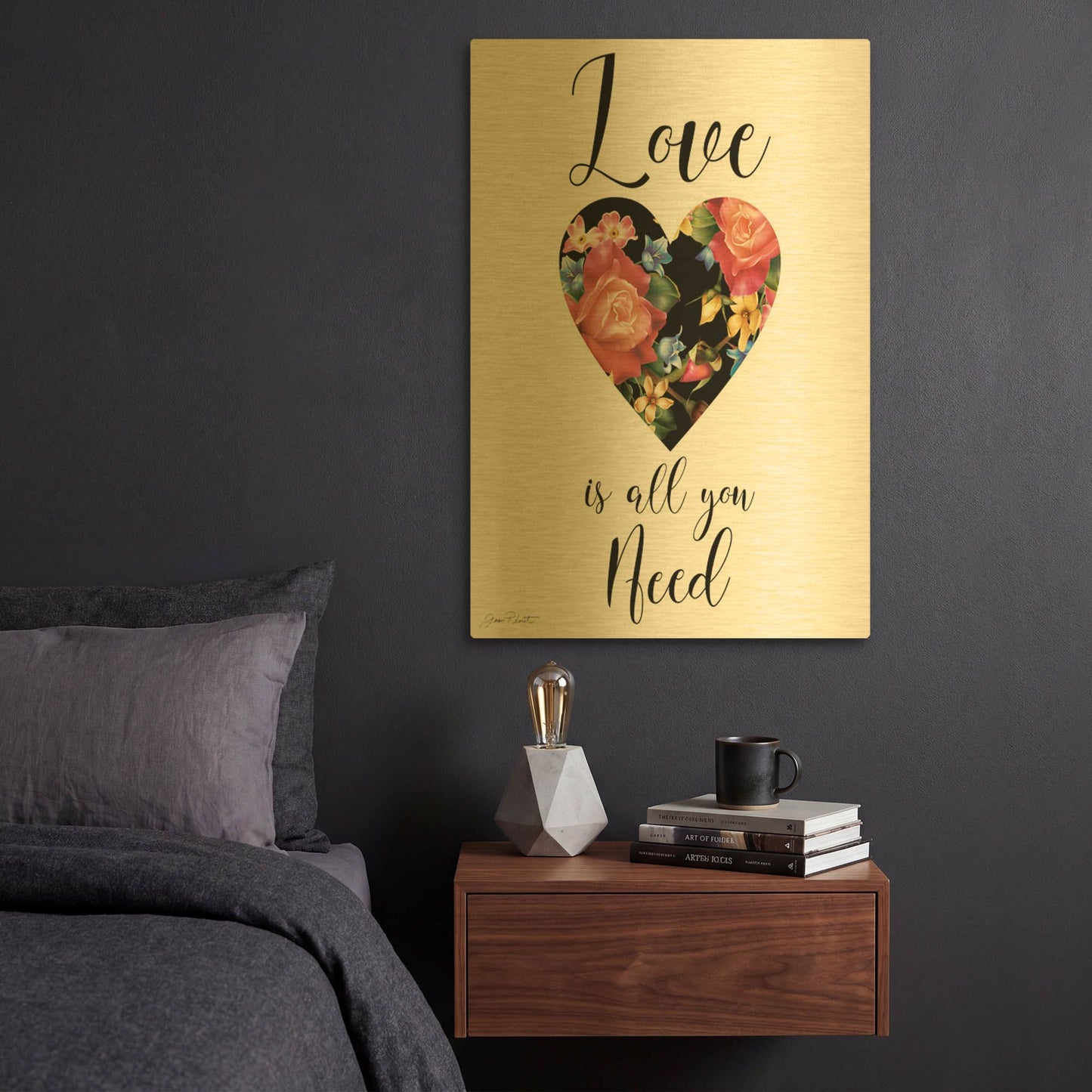 'Love Is All You Need A' By Jean Plout Gold Metal Wall Art