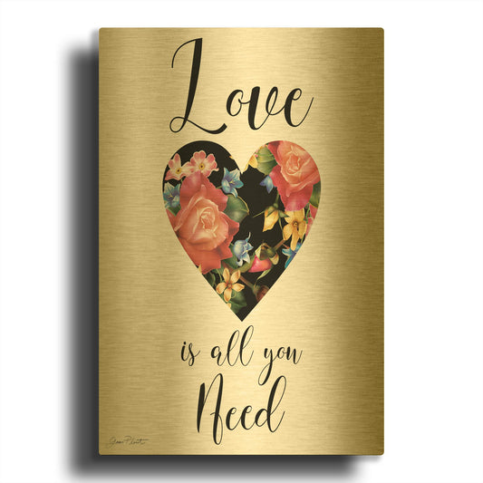 'Love Is All You Need A' By Jean Plout Gold Metal Wall Art