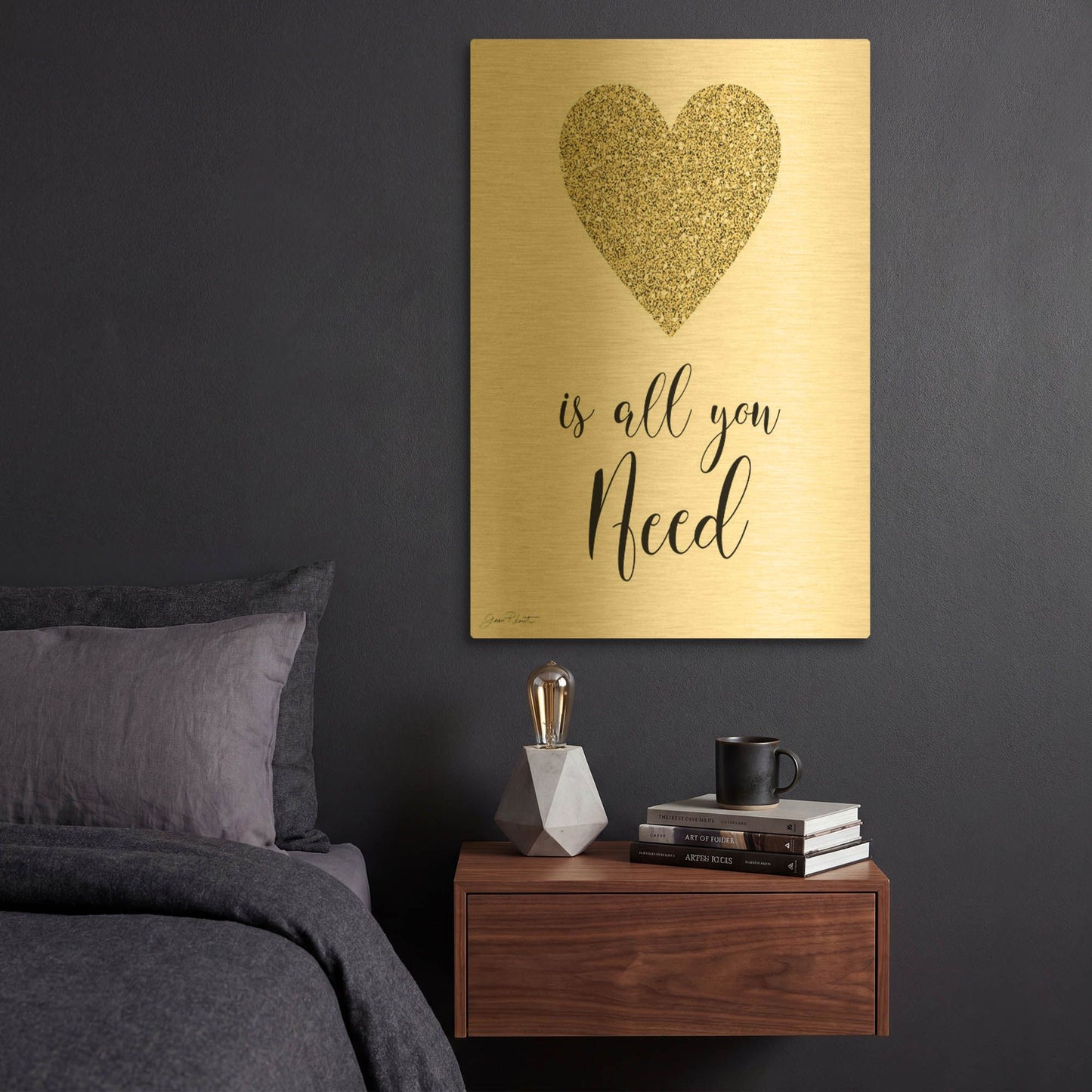 'Love Is All You Need B' By Jean Plout Gold Metal Wall Art