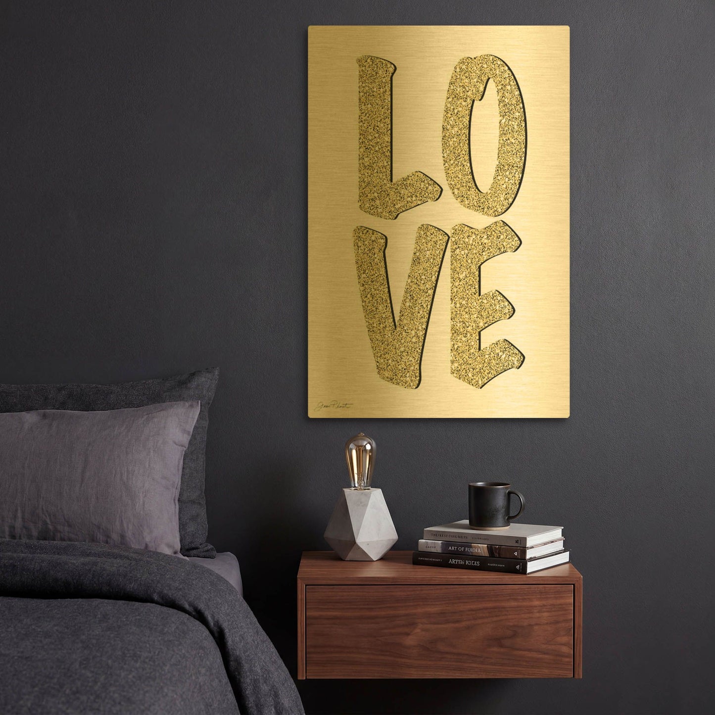 'Love A' By Jean Plout Gold Metal Wall Art