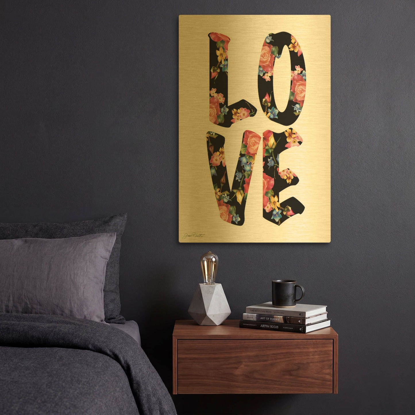 'Love B' By Jean Plout Gold Metal Wall Art