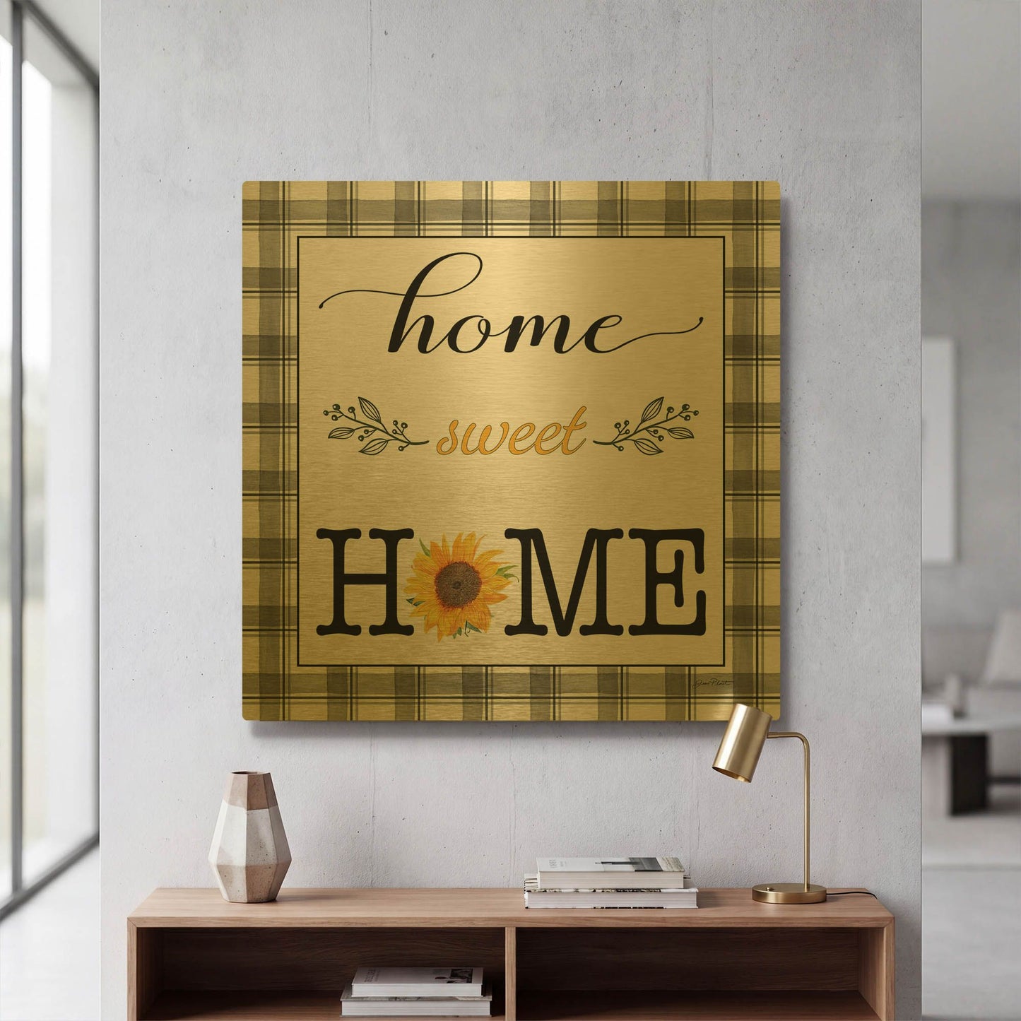 'Lovely Plaid Sentiments A' By Jean Plout Gold Metal Wall Art