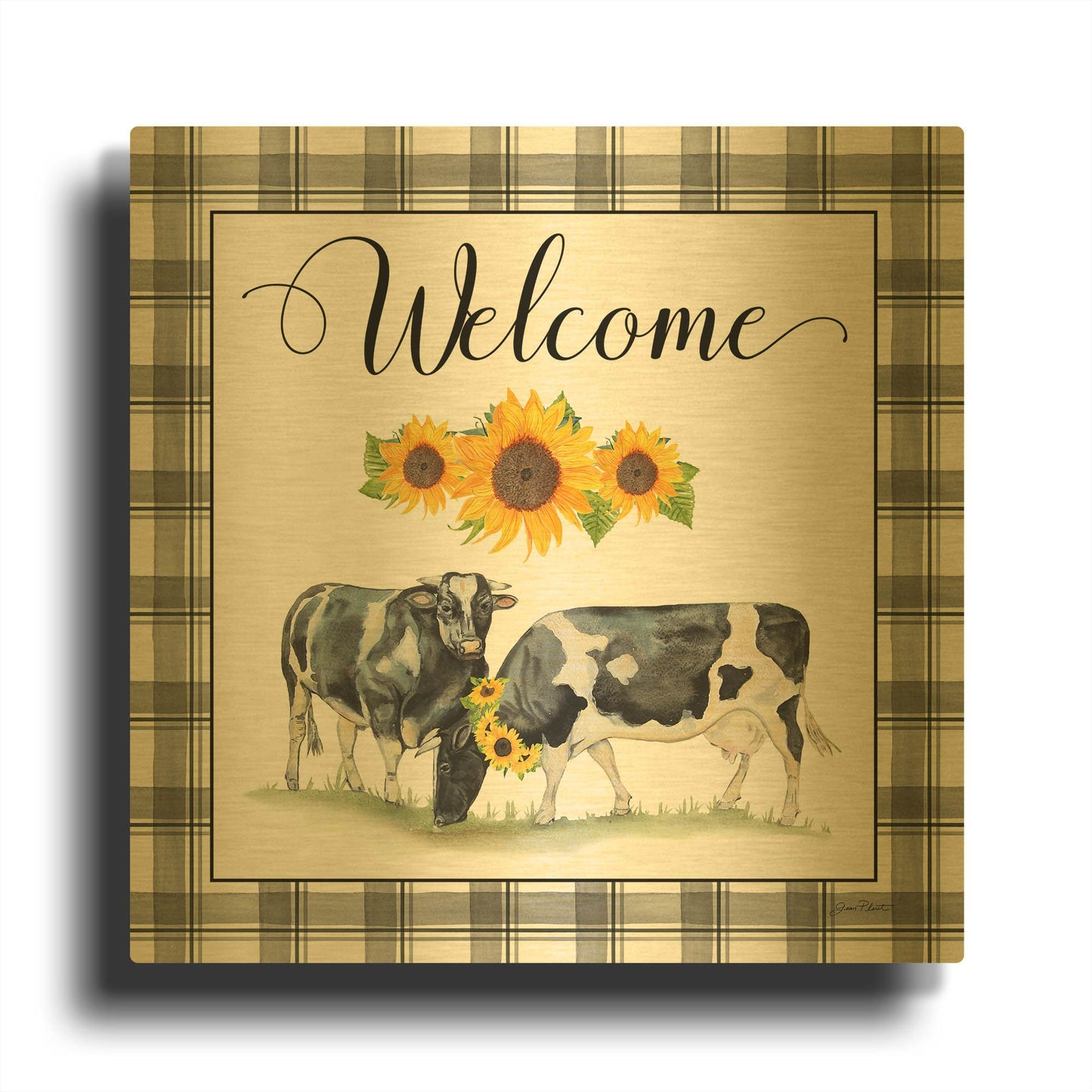 'Lovely Plaid Sentiments C' By Jean Plout Gold Metal Wall Art