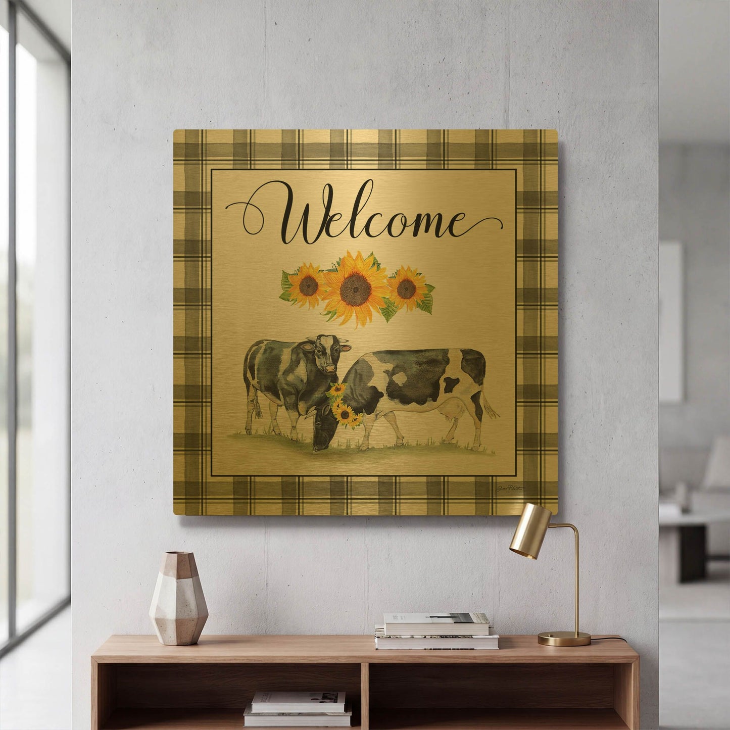 'Lovely Plaid Sentiments C' By Jean Plout Gold Metal Wall Art
